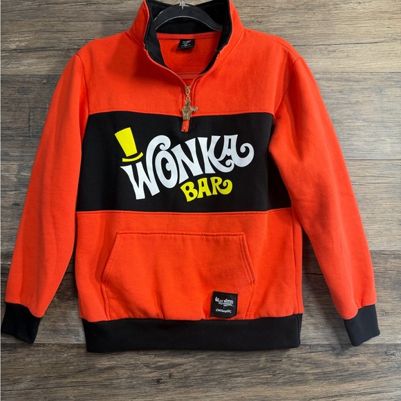 cakeworthy Tops - Cakeworthy Willy Wonka Bar Women's Bold Red and Black Sweatshirt Quarter Zip